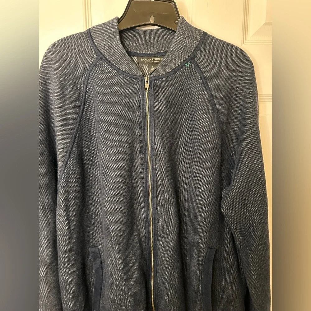 Banana Republic Supima Cotton Blue Zip Cardigan Sweater Jacket Large NWOT Black